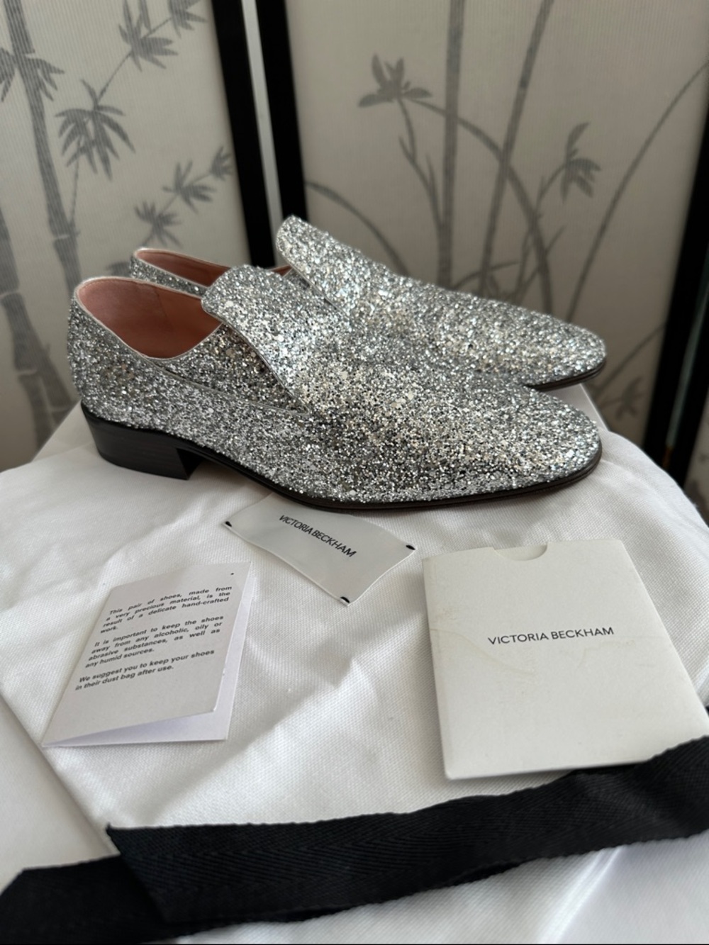 Victoria Beckham Silver Glitter Slip-On Mules - Sparkle Finish